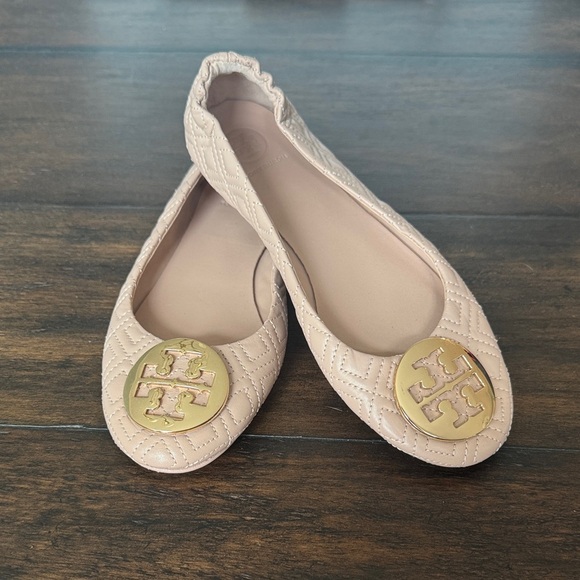 Tory Burch Shoes - Tory Burch Quilted Minnie Ballet Flats in Light Pink with Gold Logo